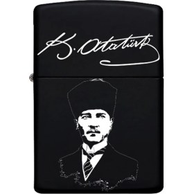 Resim Neo Hediye Atatürk Imzalı Benzinli Siyah Metal Çakmak 