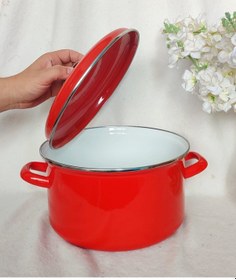 Resim 26 Cm Büyük Boy Turuncu Emaye Kapak 5 Buçuk Litre Süt Yoğurt Güveç Yemek Derin Tencere Turuncu 