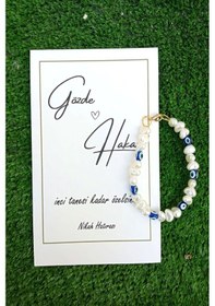 Resim 20 Adet İncili Nazar Boncuklu Bileklik - Kına Hediyesi - Nikah Krem 
