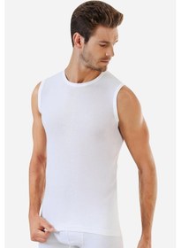 Resim 6 Adet Beyaz Kolsuz Erkek Atlet Yuvarlak Yaka Sıfır Kol Tişört %100 Pamuklu Beyaz 