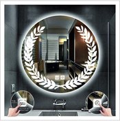 Resim GLOBAL LED MIRROR 90 Cm Beyaz Ledli Tasarım Kumlamalı Dokunmatik Tuşlu Buğu Önleyicili Banyo Aynası Makyaj Aynası 