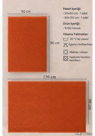 Resim Banyo & Yüz Havlusu Seti Dokulu %100 Pamuk 90x150 + 50x90 Cm Foliva Turuncu 