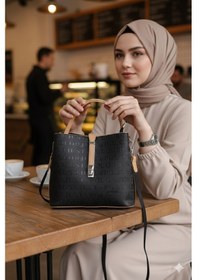 Resim Just Polo Kadın Orta Boy 3 Bölmeli Ayarlanabilir Askılı Şık El & Omuz Çantası Shoulder Bag Ebat : 22 X 20 Cm Siyah - Taba 
