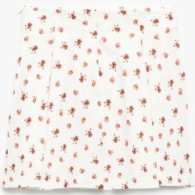 Resim Koton Pamuklu Pileli Keten Karışımlı Çiçekli Etek Kırmızı Desenli 5skg70105aw Kırmızı Desenli 