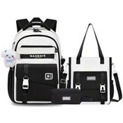 Resim Luckydog 3 Adet Siyah Minimalist Okul Sırt Çantası Seti, Hafif Ve Büyük Kapasiteli Siyah 