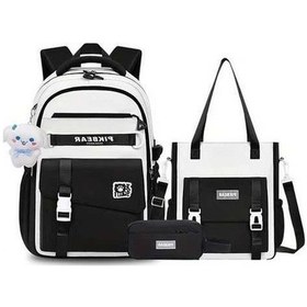 Resim Luckydog 3 Adet Siyah Minimalist Okul Sırt Çantası Seti, Hafif Ve Büyük Kapasiteli Siyah 