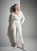 Resim Triko Kemerli Kruvaze Yaka Ekru Triko Kazak 