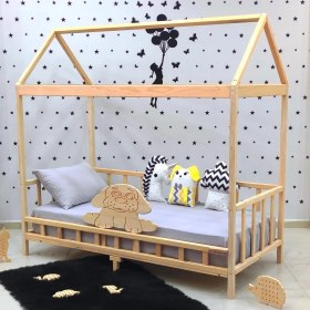 Resim MiniWood Doğal Çam Montessori Karyola Çocuk ve Bebek Yatağı 
