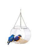 Resim Vakumlu Askı Zinciri Ve Ayaklı Direkli Şeffaf Pencere Kuş Yemliği Şeffaf Yuvarlak Dış Kuş Evi Yakın Görünüm Açık Hava Vahşi Kuşlar İçin 