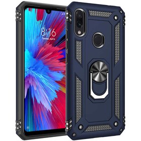 Resim Xiaomi Redmi Note 7 Uyumlu Kılıf Standlı Manyetik Yüzüklü Military Ring TPU Cover 