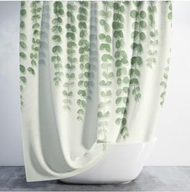 Resim Tropik Home Banyo Duş Perdesi Sarmaşık Desen Yeşil Dijital Baskılı Banyo Perdesi, Tek Kanat C Halka-180x200 cm 