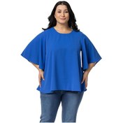 Resim Büyük Beden Geniş Kısa Kollu Saks Mavisi Bluz-saks Saks Mavi 