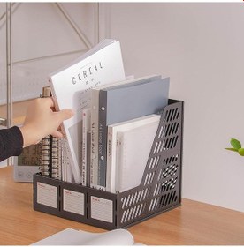 Resim Ganzhoushop Masaüstü Dergi Depolama Tutucu 4 Bölmeli Çerçeveler Pp Dosya Ayırıcılargri 