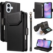 Resim iPhone Uyumlu 17 Çok Kartlı Cüzdan Cilt Telefon Kasası İçin Siyah 