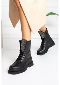 Resim Feles Taş Detaylı Kadın Postal Bot Siyah 