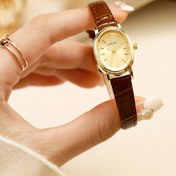 Resim LIANDU Kadınlar için Vintage Oval Kadran Kuvars Saat, Kahverengi Suni Deri Kayış, Altın Tonlu Kasa ve Detaylar - Klasik İş Stili Günlük Kullanım ve Tatil Hediyeleri için (Düğme Pil ile Çalışır, Kutu Dahil Değil), Lüks Kol Saati, Saat, Zarif Saat, Dokulu Kayış 
