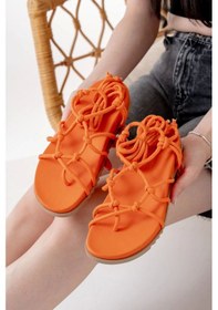 Resim Orange Bilekten Bağcıklı Kadın Sandalet Orange 