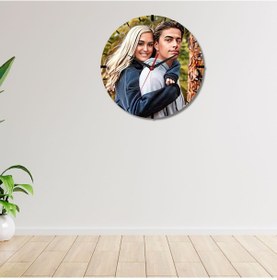 Resim Kişiye Özel Fotoğraflı Cam Duvar Saati Sevgililere Özel Hediye Beyaz 
