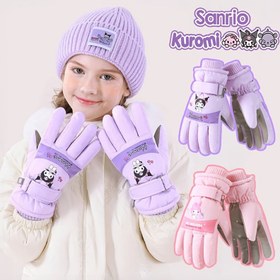 Resim 1 Çift Sanrio Çocuk Kayak Eldiveni, Kızlar İçin Sonbahar ve Kış Peluş Astarlı Sıcak Eldivenler, Karikatür Kuromi Peluş Kalınlaştırılmış Tam Parmak Eldivenler, Erkek Çocuk Bisiklet Eldivenleri, Kar Oyunu Parmak Eldivenleri, Açık Hava Giyim ve Kar Oyunu İçin Uygun, 7-11 Yaş Çocuklar İçin 