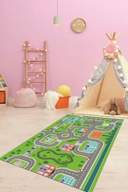 Resim EY HOME Trafik Yollu Arabalı Yıkanabilir Eğlendirici Çocuk Odası Oyun Halısı 