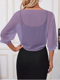 Resim Kokosh moda Kadın Truvakar Kollu önden Bağlamalı Kısa şifon Bolero Ceket 