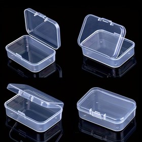 Resim Şeffaf Plastik Kare Saklama Kutuları, Çok Fonksiyonlu Mini Kaplar, Küpe, Yüzük, Boncuk, Takı Aksesuarları Düzenleme İçin Çıtçıtlı Kapatma ile 
