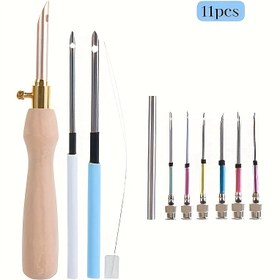 Resim 11 Parça Nakış İğnesi Seti, Değiştirilebilir Başlıklarla - Çok Renkli, İplik Geçirme Cihazı Dahil, Çapraz Dikiş ve Örgü El Sanatları için İdeal, Kumaş Delme | Canlı Araç Seti | Dayanıklı Nakış Araçları, Nakış Kiti 