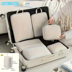 Resim 6 Parça/1 Adet Seyahat Organizatörü için Sıkıştırma Paketleme Küpleri Seti – Baskısız Dayanıklı Polyester Kıyafet Çantaları, Tuvalet Malzemeleri ve Bagaj Düzenleyici 
