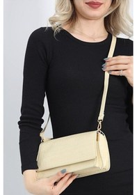 Resim Lovelystore Kroko Desenli 3 Gözlü Günlük Kadın Mini El & Omuz Çantası 24x12 Krem 