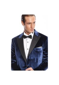 Resim Wessi Kadife Slim Fit Mavi Erkek Smokin Ceket Mavi 