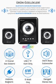 Resim 10numara Bluetooth Hoparlör 3.5mm Jack Kablolu Bilgisayar Hoparlörü Müzik 2+1 Ses Sistemi Radyolu Usb Speaker 