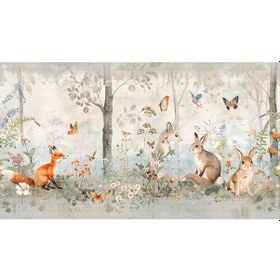 Resim Tilki Tavşan Kuşlar Çiçekler Çocuk Odası Poster Duvar Kağıdı 