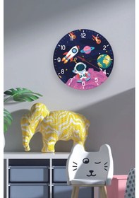 Resim Shelife Uzay Roket Ve Gezegen Çocuk Odası Dijital Baskılı Sessiz Akar Duvar Saati Beyaz 