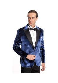 Resim Wessi Kadife Slim Fit Mavi Erkek Smokin Ceket Mavi 