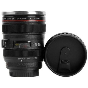 Resim Dianziye Kamera Lens Desenli Paslanmaz Çelik Termos Bardak, 400ml, Sızıntı Engeli, Kahve Fincanı, Siyah Beyaz 