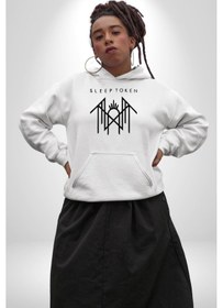 Resim Sleep Token Kadın Erkek Beyaz Kapüşonlu Sweatshirt Hoodie Beyaz 