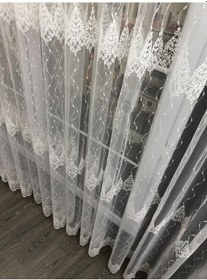Resim Tül Perde Samdaç Desen Brode Işlemeli Tül Ekru 