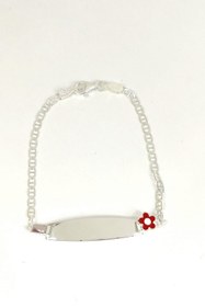 Resim Omar Silver Çocuk Plakalı Künye Bileklik Kırmızı Çicek Emojili Gümüş Künye Omr7890 