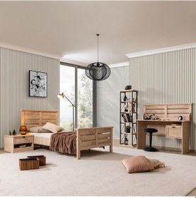 Resim Polo Genç Odası - Karyola, Komodin, Çalışma Masası, Kitaplık Ceviz 