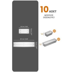 Resim 10'lu Modüler Set Kaşıklık Çekmece Içi Düzenleyici Çatal Kaşık Bıçak Düzenleme Organizeri Antrasit 