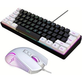 Resim Besthome1 V700 X100 Hxsj Rgb Oyun Klavye Ve Fare Seti 61 Tuş Mini Kablolu Klavye Pc Laptop Mac İçin Taşınabilir Oyun Seti Lazer 