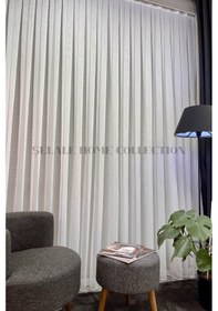 Resim Çizgili Tül Perde Sık Pile 1/3 Gramajlı Kırışma Yapmaz Ekru 