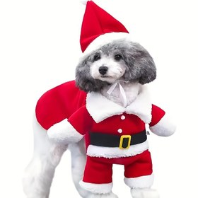 Resim Şenlikli Noel Baba Evcil Hayvan Kostüm Seti, Sıcak Polyester Köpek Tulumu, Dokuma Kumaş, Kazak Tasarımı, Sadece El Yıkama, Küçük Irklar İçin, Tüm Sezon Kıyafeti 