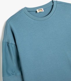 Resim Koton Sweatshirt Uzun Kollu Bisiklet Yaka Cep Detaylı Pamuklu Mavi 5wkb10303tk Mavi 