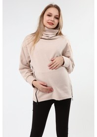 Resim Luvmabelly Myra4283 Fermuarlı Hamile Sweatshirt -Bej 