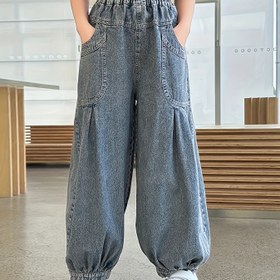 Resim Kızlar için Yazlık Yeni Harem Sahte Kot Pantolon, Öğrenciler için Rahat Elastik Bel Moda İnce Sahte Kot Pantolon, Kızlar için Gevşek Kesim Yazlık Sahte Kot Pantolon 