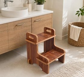 Resim Ahşap Montessori Kaymaz Basamak Tabure - Banyo ve Lavabo Yükseltici Merdiven, 36x36x40 cm, MDF Melamin Kaplama 