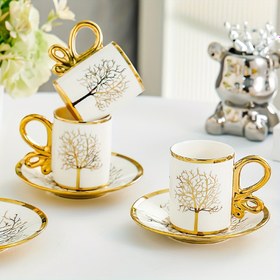 Resim Avrupa lüks seramik kahve fincanı ve tencere seti, İngiliz zarif lüks öğle çay seti - 6 adet fincan ve tencereler içerir, kafe süt çayı için uygun, Anneler Günü Sevgililer Günü hediyesi 50ml/1.69oz 
