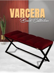 Resim Gazzini furniture Varcera Sliced Bordo Puf - Siyah Çapraz Metal Ayaklı, Dilimli Model Bench Puf 