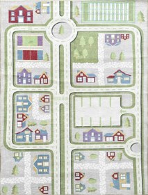 Resim Şehir ve Yol Desenli Yıkanabilir Çocuk Oyun Halısı - KID8643GC - 80x150cm 